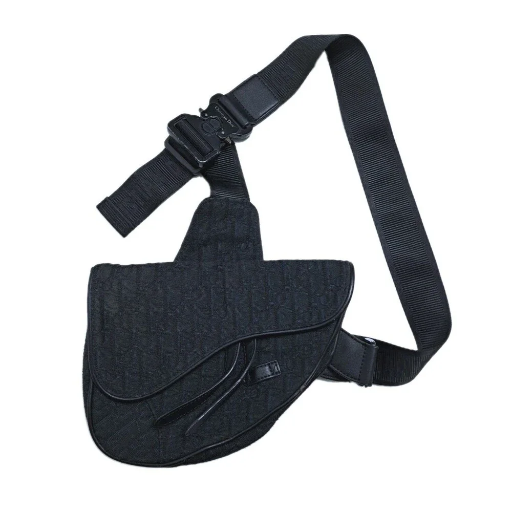 Mens Saddle Bag Black Oblique Jacquard Crossbody Logo Print